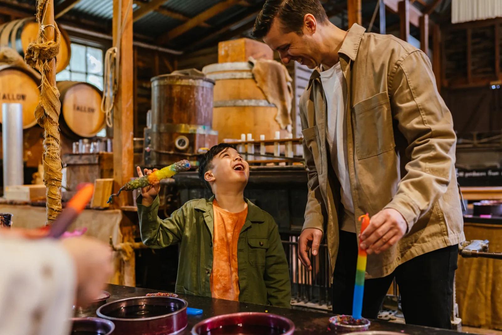 Boy and man playing