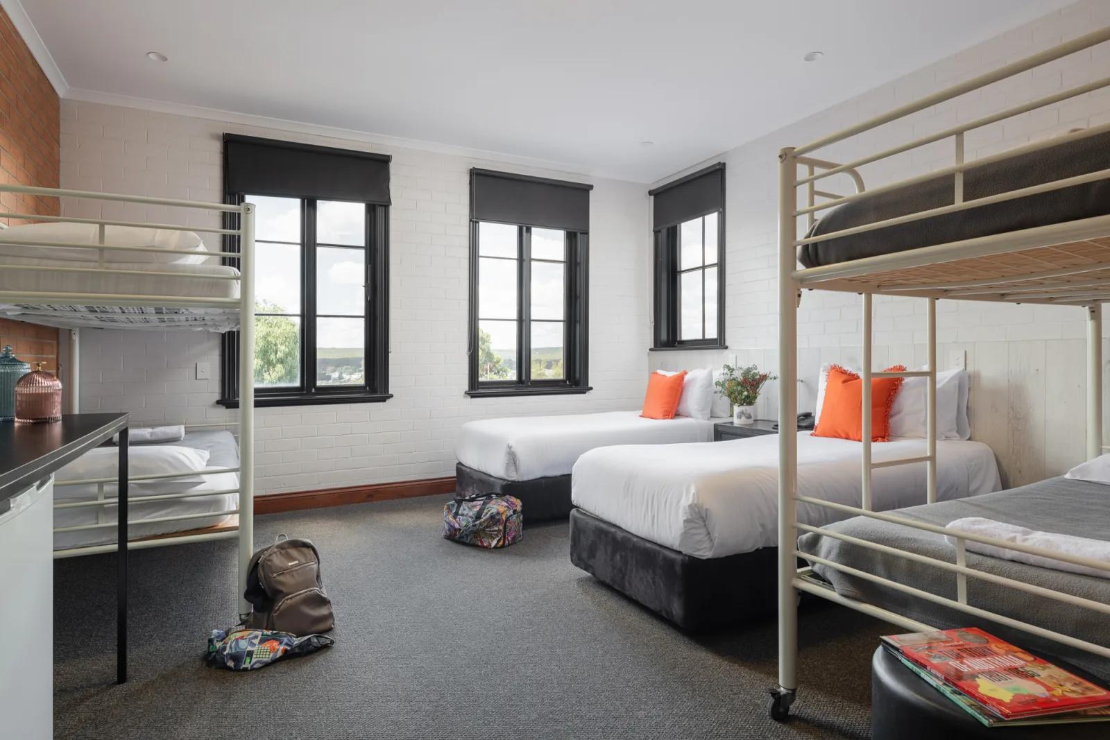 Sovereign Hill Hotel room for a family or group with bunk beds and twin beds
